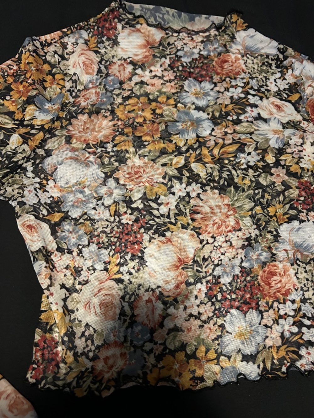 Floral Mesh Long-Sleeve Crop Top Mock Neck - Multi Color Small - Picture 4 of 6